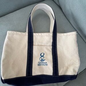 LL Bean Boat and Tote, Open Top , Cream color with Navy Blue Trim